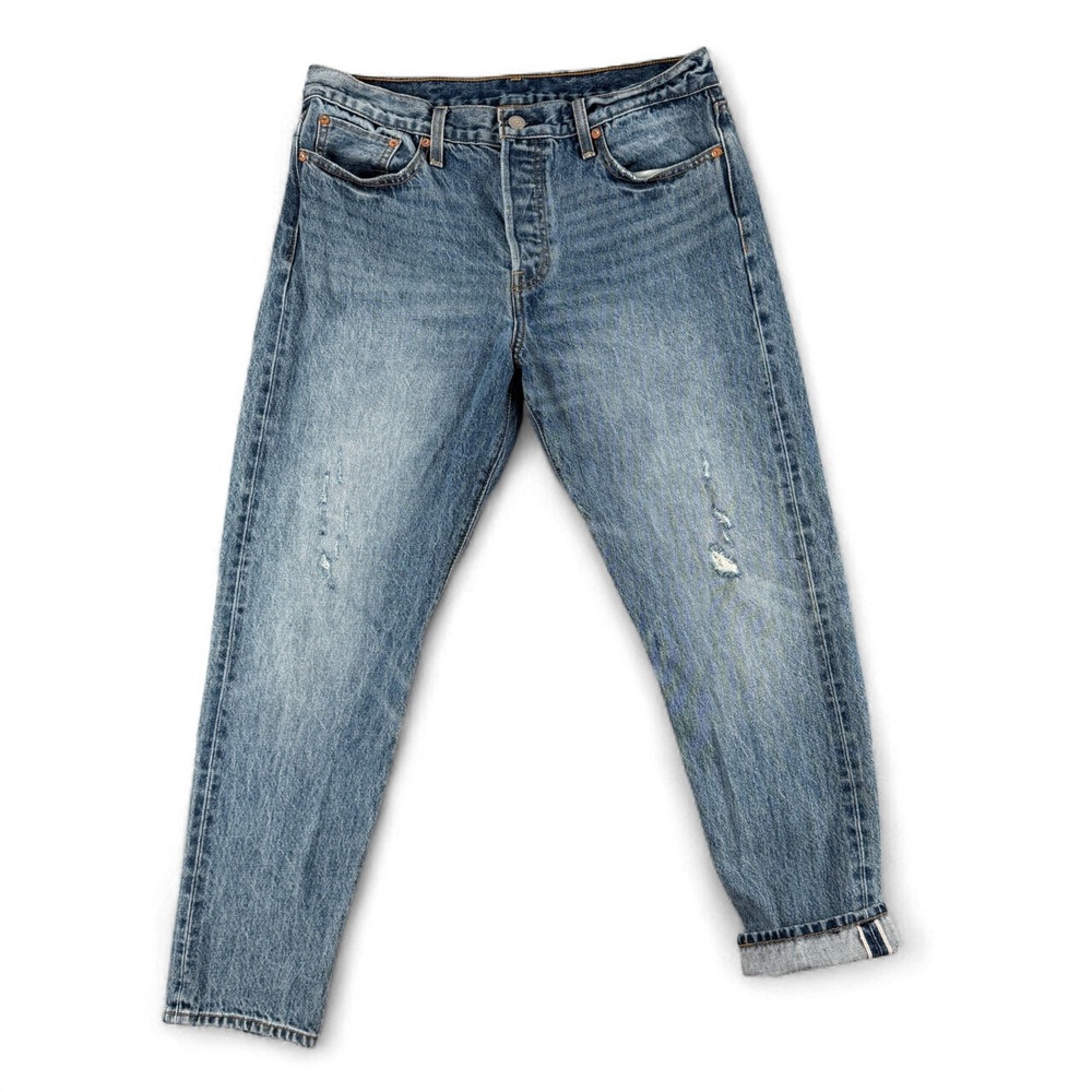 Levi's 501 Jeans Mens 31 Blue‎ Button Fly Straight Leg Distressed Selvedge Denim